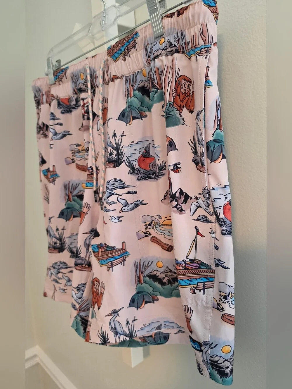 KAVU Costa Short Men's Medium Pink Scenic Print Swim Trunk Outdoor Camp
